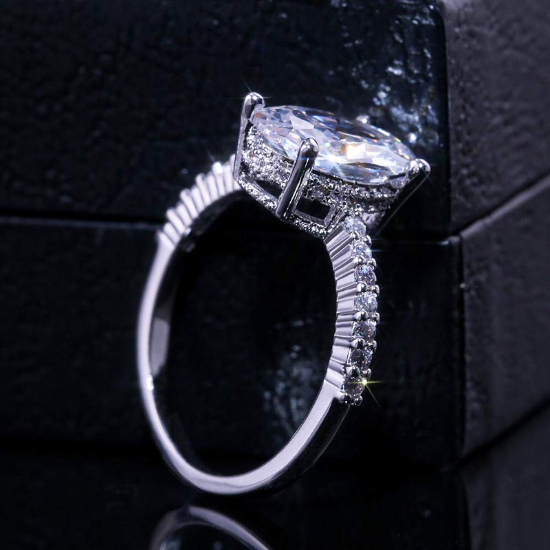 ZDIFDIC 3CT 925 Sterling Silver Engagement Rings Oval Cut Solitaire Cubic Zirconia CZ Wedding Promise Rings for Her Classic Simulated Diamond Bands for Women Size 6-10(6#), KE-TY22-BJ06 - Image 3