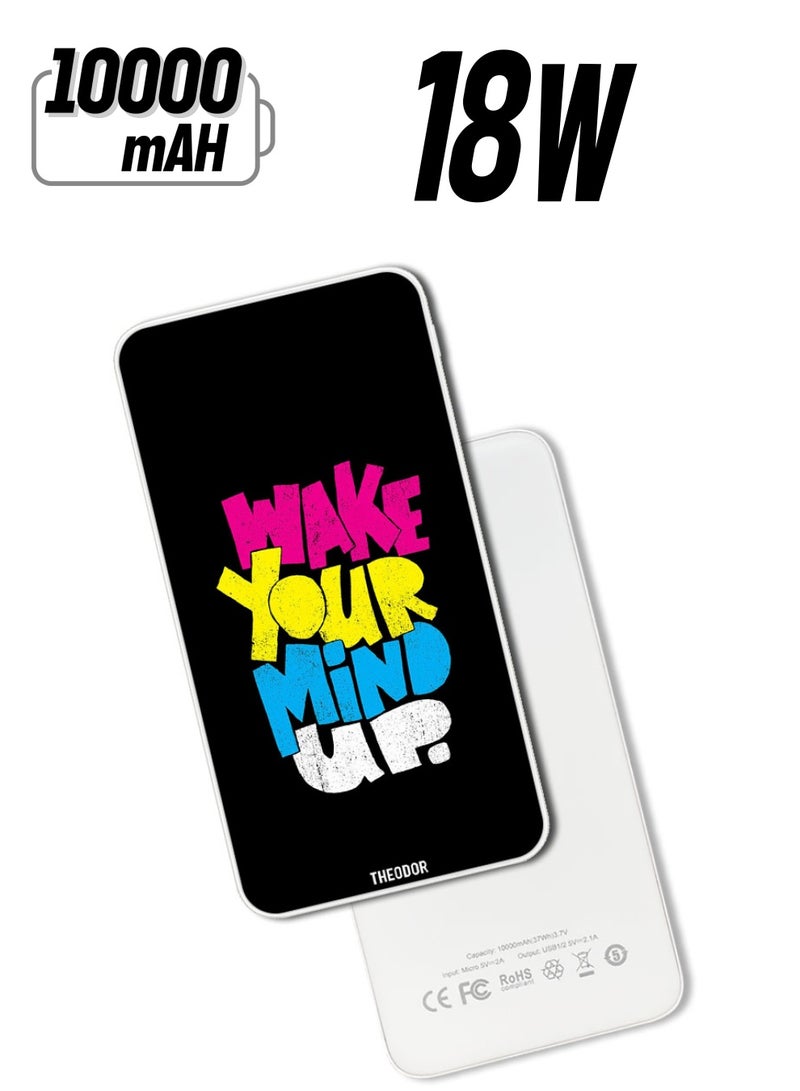 Theodor 10,000 mAh Super Fast Charging Ultra Compact Power Bank with Quick Charge & Power Delivery, Portable Charger For iPhone and Android Wake your mind - Image 1