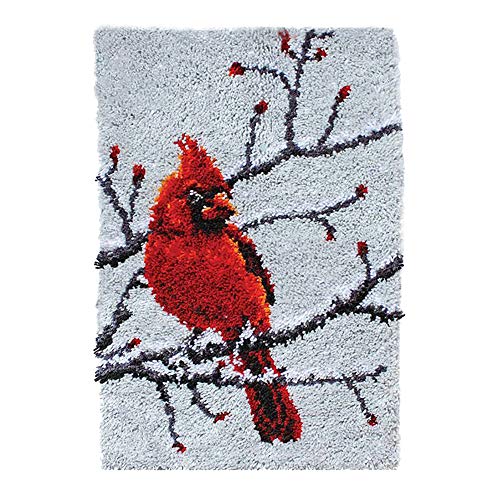 PakyKai Latch Hook Rug Kit for Adults Red Cardinal Crocheting Carpet Rug Yarn Sofa Cushion Mat Tapestry DIY Carpet Arts Crafts,20.5X15 Inch - Image 1