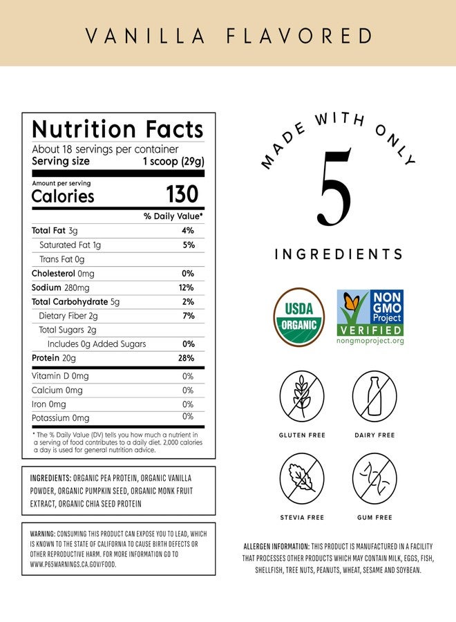 Truvani Organic Plant Based Protein Powder | Vanilla | 20g Pea Protein | 18 Servings | Vegan & Keto | Gluten & Dairy Free | Low Carb | No Added Sugar - Image 5