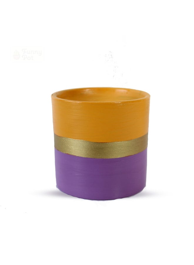 Handmade pottery empty pot - orange & purple - 10*10 cm