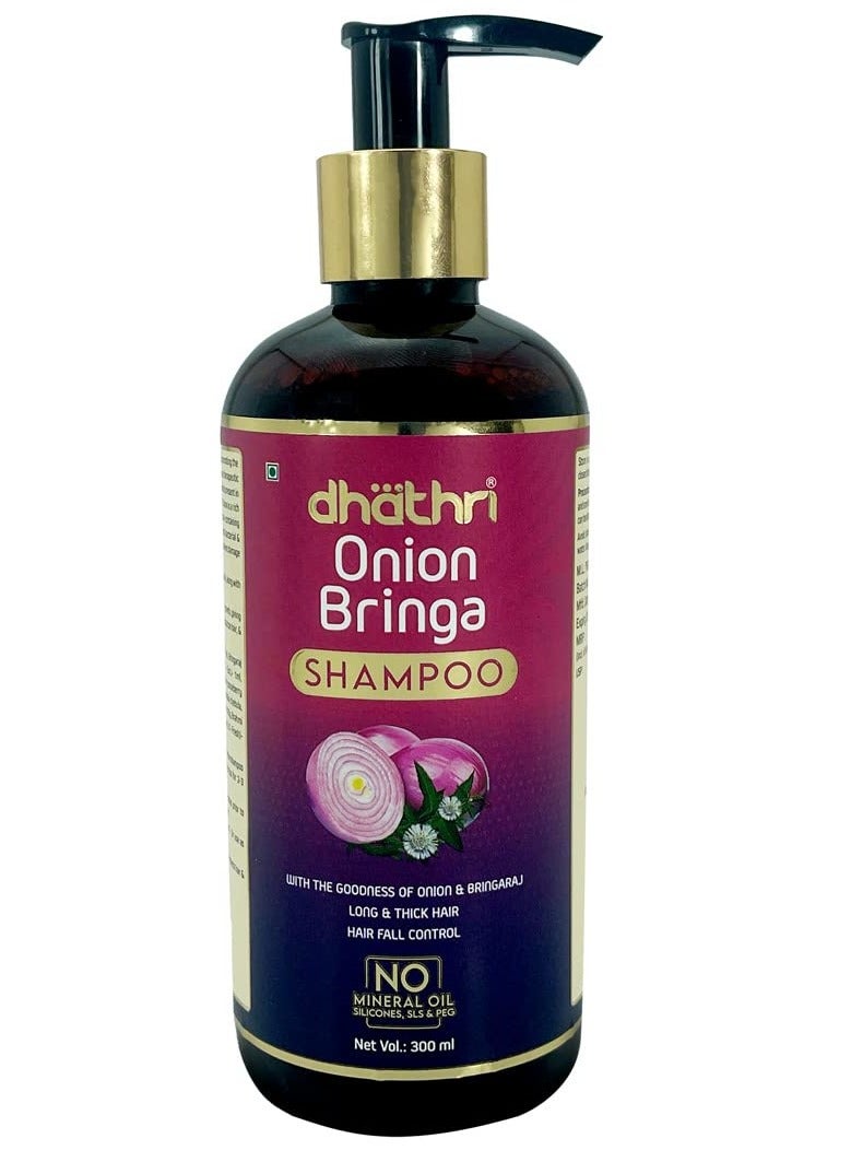 Dhathri Onion Shampoo Promotes Hair Growth and Controls Hair Fall Onion Bhringraj Shampoo to Soothe Scalp Irritations and to Prevent Damage to Hair Follicles 300 ml - Image 1