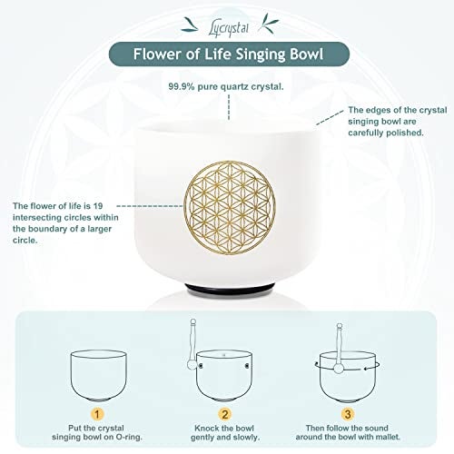 Lycrystal Singing Bowl 432 Hz Chakra 7PCS of 6-12 Inch Flower of Life Sound Bowl Meditation Set for Healing,Free 2 PCS Travel Carry Case Bag. - Image 4