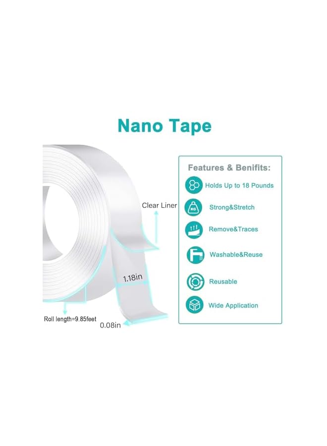 PROMASS promass Nano Heavy Duty Double Sided Tape, Multi-Purpose Removable Mounting Adhesive Tape, Washable Strong Sticky Wall Strips, Transparent Poster Mat for Folder Items, Household 9.8 P  - Image 2