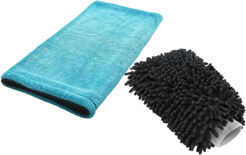 Auto Hub Microfiber Car Cleaning Cloth and Wash Mitt Kit - Includes Ultra Soft 1200 GSM Extra Large (60x40 CM) Microfiber Cloth for Car and Dual Sided Chenille Microfiber Wash Mitt 1700 GSM - Image 1