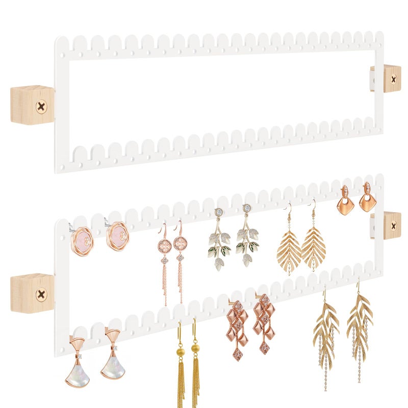 milylove 2 Tier Earring Holder Organizer Wall Mounted,2PCS Metal Earring Display Storage with 96 Holes and 92 Grooves Hanging Jewelry Organizer Tree for Stud/Hoop/Dangle Earrings Necklace(White) - Image 1