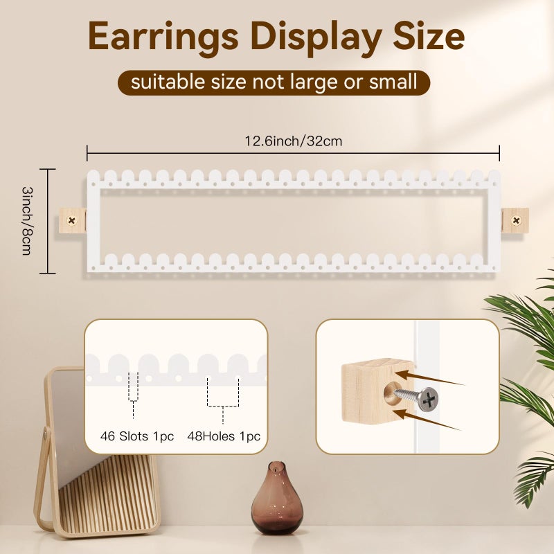 milylove 2 Tier Earring Holder Organizer Wall Mounted,2PCS Metal Earring Display Storage with 96 Holes and 92 Grooves Hanging Jewelry Organizer Tree for Stud/Hoop/Dangle Earrings Necklace(White) - Image 3