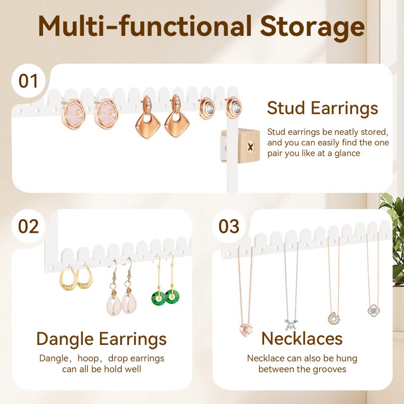 milylove 2 Tier Earring Holder Organizer Wall Mounted,2PCS Metal Earring Display Storage with 96 Holes and 92 Grooves Hanging Jewelry Organizer Tree for Stud/Hoop/Dangle Earrings Necklace(White) - Image 4