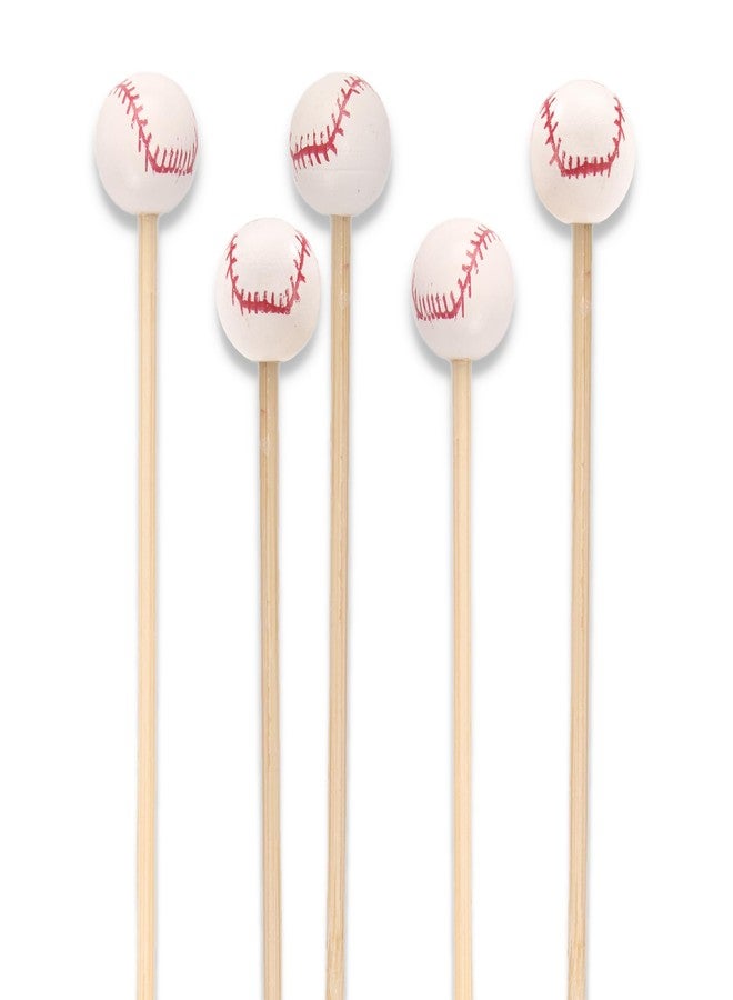 BambooMN 5.9" Decorative Sports Ball End Bamboo Cocktail Fruit Sandwich Picks Skewers for Catered Events, Holiday's, Restaurants or Buffets Party Supplies, Baseball, 100 pcs - Image 1
