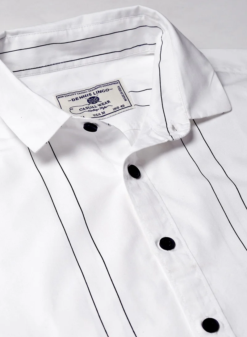 Dennis Lingo Slim Fit White Men's Solid Shirt, Spread Collar, Full Sleeves, 100% Cotton,