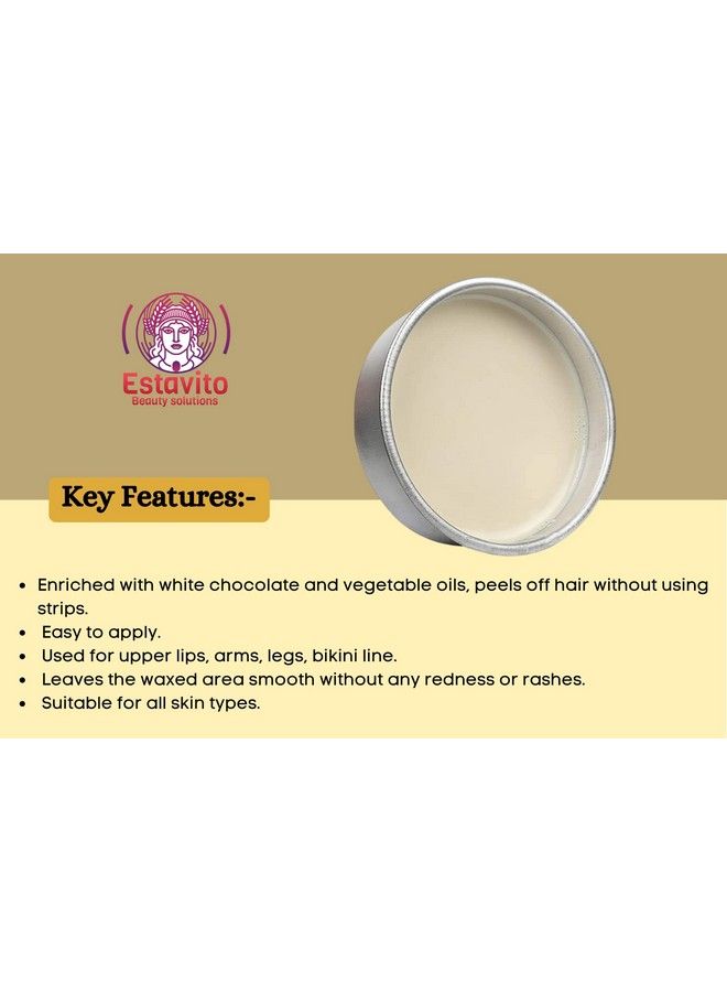 ESTAVITO عبوة شمع الشوكولاتة البيضاء 80 جرام (عبوة من 2) شمع كاتوري; شمع إزالة الشعر للوجه; للوجه والشفتين العلوية والذقن; - Image 4