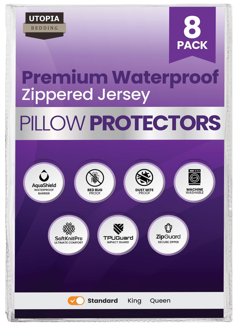 Utopia Bedding Set of 8 Pillow Protectors with Zipper Standard Size Bed Bug and Dust Mite Proof Pillow Covers Ultra Soft Pillow Encasements Moisture Wicking and Waterproof Pillow Cases by Utopia Bedding White - Image 2