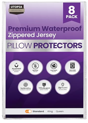 Utopia Bedding Set of 8 Pillow Protectors with Zipper Standard Size Bed Bug and Dust Mite Proof Pillow Covers Ultra Soft Pillow Encasements Moisture Wicking and Waterproof Pillow Cases by Utopia Bedding White - Image 1