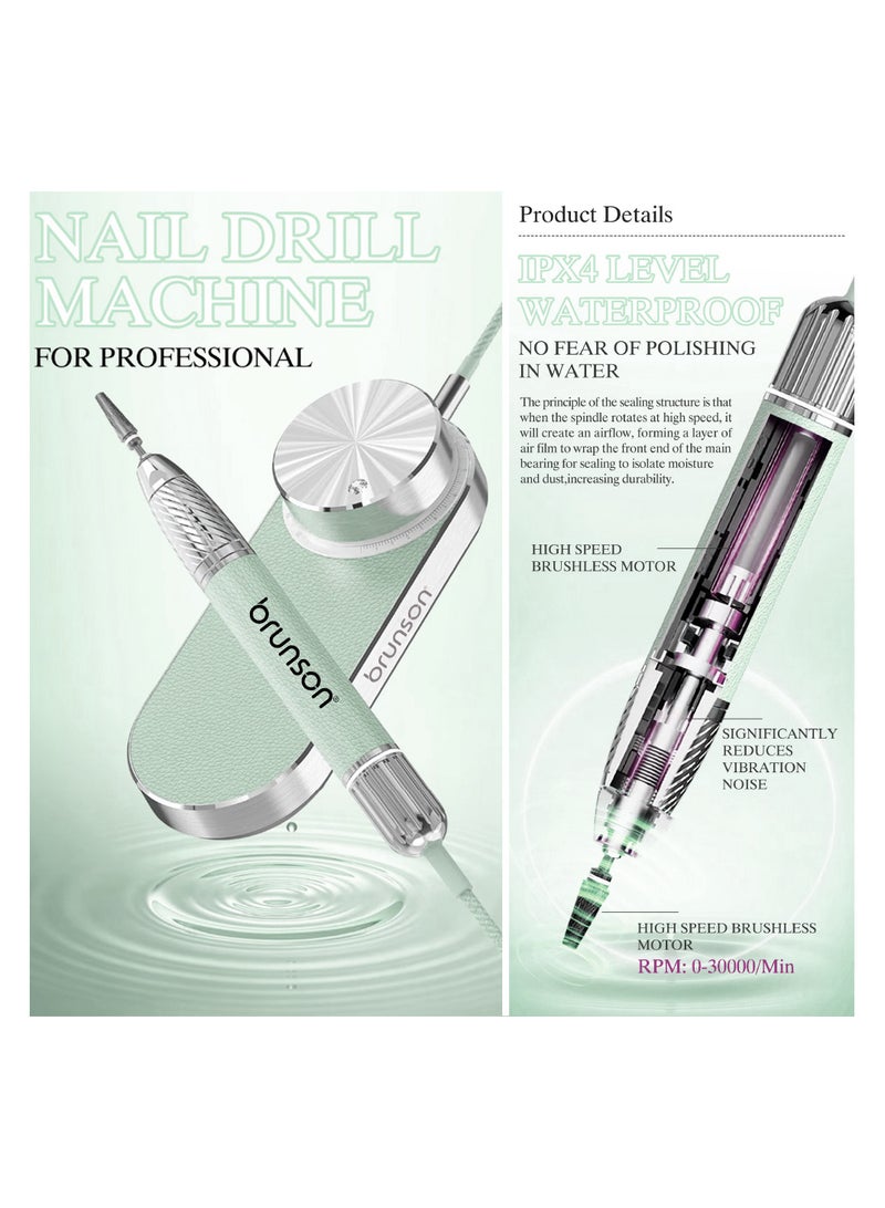 Brunson Submarine Portable Nail Drill Machine Waterproof Low Noise and Vibration 30000 RPM E File for Manicure and Pedicure Professional Electric Nail Drill for Gel Nails Salon and Home Use - Image 4