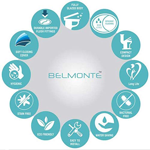 BELMONTE مرحاض بيلمونتي السيراميكي المعلق بتصميم مربع مع غطاء مقعد يغلق برفق وصمام تدفق أبيض - Image 5