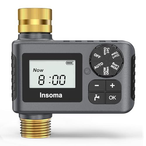 Insoma Sprinkler Timer with Brass Inlet and Outlet, Programmable Water Timer for Outdoor Garden Hose, Hose Timers with Rain Delay/Manual/Auto Mode, Drip Irrigation and Lawn Watering System, 1 Outlet - Image 1