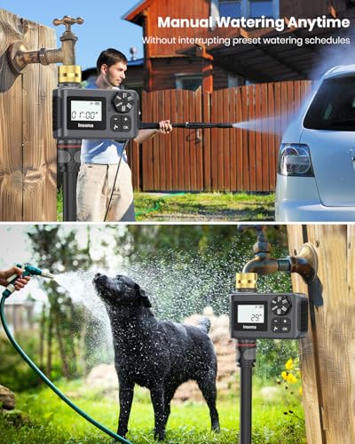 Insoma Sprinkler Timer with Brass Inlet and Outlet, Programmable Water Timer for Outdoor Garden Hose, Hose Timers with Rain Delay/Manual/Auto Mode, Drip Irrigation and Lawn Watering System, 1 Outlet - Image 4