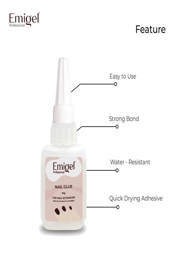 Emigel Professional Nail Glue for Artificial Nail Extensions with Brush On Applicator | Professional Grade | Quick-Drying Glue for Long Lasting and Secure Nail (20g) - Image 4