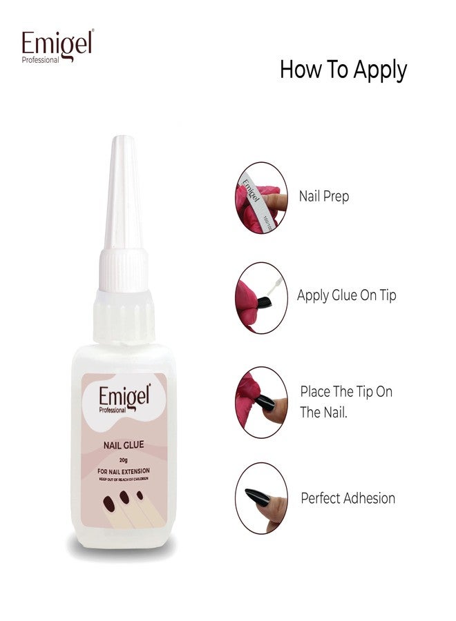 Emigel Professional Nail Glue for Artificial Nail Extensions with Brush On Applicator | Professional Grade | Quick-Drying Glue for Long Lasting and Secure Nail (20g) - Image 2