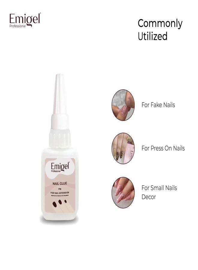 Emigel Professional Nail Glue for Artificial Nail Extensions with Brush On Applicator | Professional Grade | Quick-Drying Glue for Long Lasting and Secure Nail (20g) - Image 3