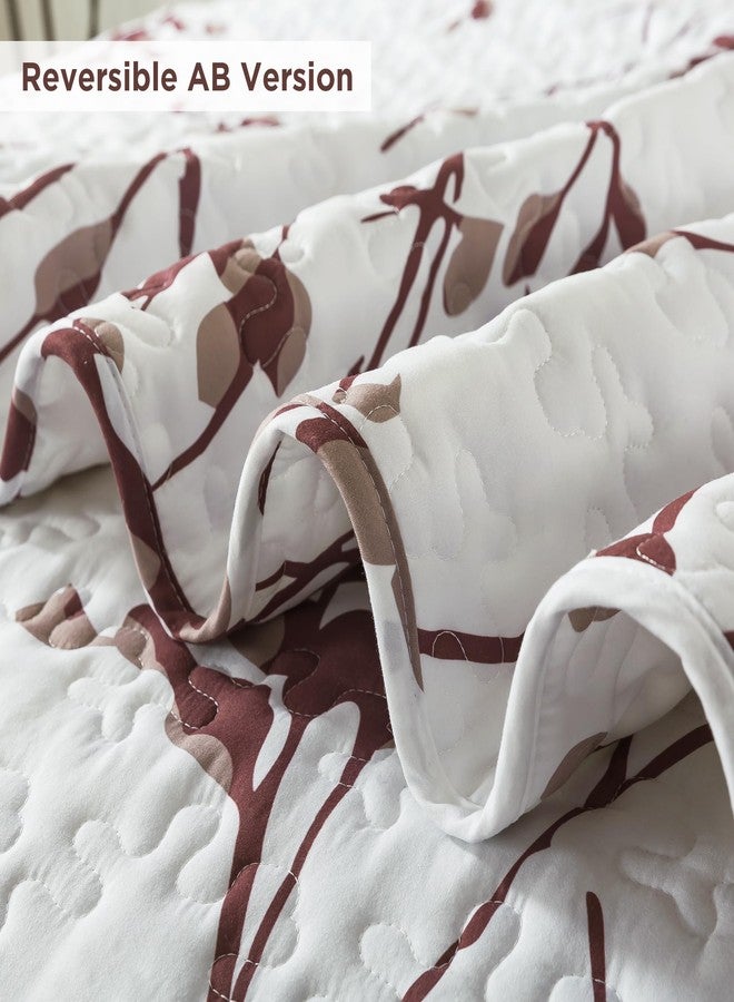 Andency Burgundy Red Quilt Queen Size (96x90 Inch), 3 Pieces Floral Lightweight Bedspread, Microfiber Reversible Flower Quilted Coverlet with 2 Pillowcases for Men Women - Image 5