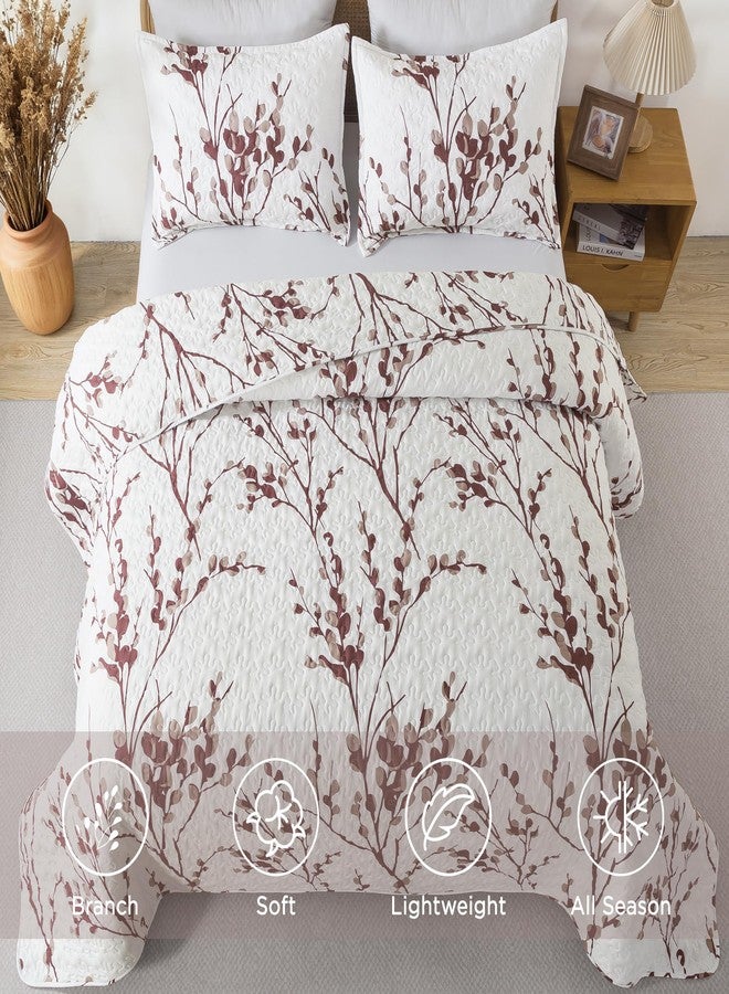 Andency Burgundy Red Quilt Queen Size (96x90 Inch), 3 Pieces Floral Lightweight Bedspread, Microfiber Reversible Flower Quilted Coverlet with 2 Pillowcases for Men Women - Image 3