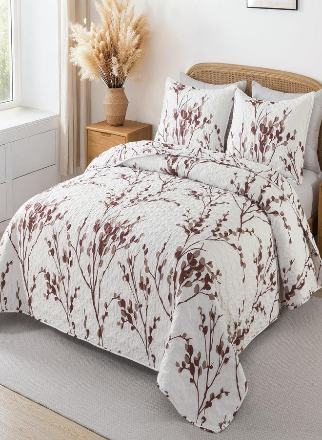 Andency Burgundy Red Quilt Queen Size (96x90 Inch), 3 Pieces Floral Lightweight Bedspread, Microfiber Reversible Flower Quilted Coverlet with 2 Pillowcases for Men Women - Image 2