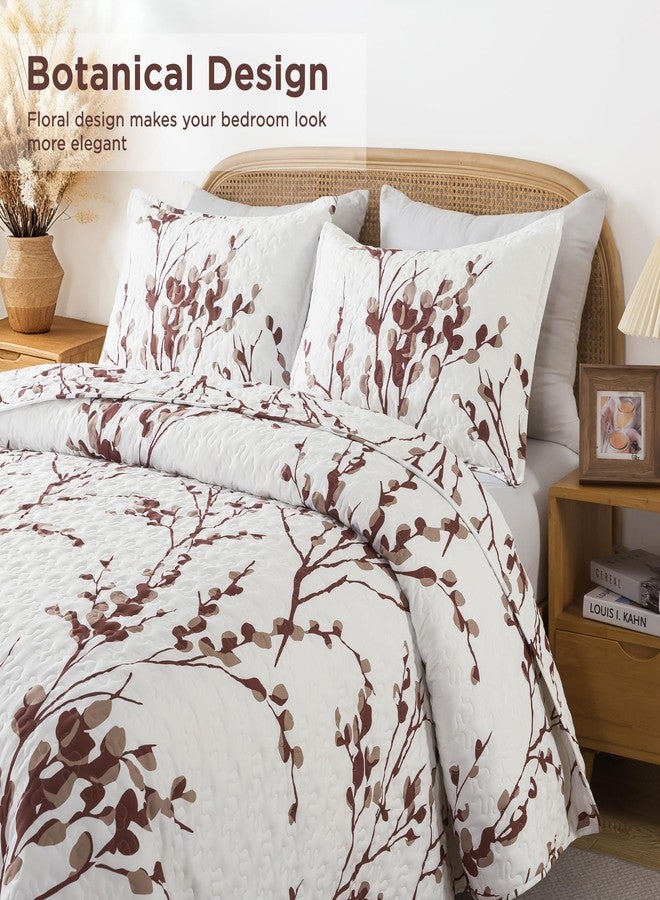 Andency Burgundy Red Quilt Queen Size (96x90 Inch), 3 Pieces Floral Lightweight Bedspread, Microfiber Reversible Flower Quilted Coverlet with 2 Pillowcases for Men Women - Image 4