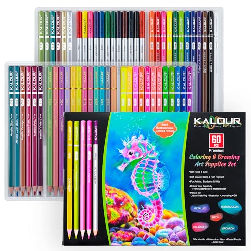KALOUR 60 Art Drawing Pencils SetIncluding OilBased Metallic Watercolor Neon Macaron Pastel Colored PencilsIdeal for Sketching Coloring DIY CraftsGift for Adults Kids Artists Beginner - Image 1