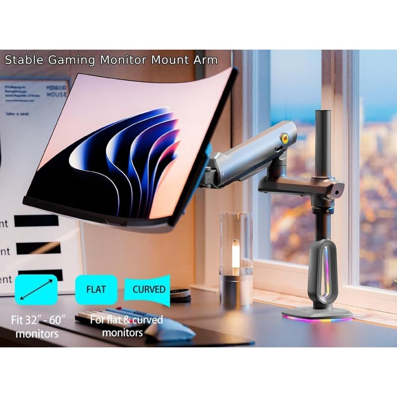 Gaming Monitor Arm for Flat Ultrawide Curved Monitors 32 to 60 Inch Heavy Duty Stand Supports up to 20 kg VESA 75/100 mm Compatible F7-G Mount - Image 4