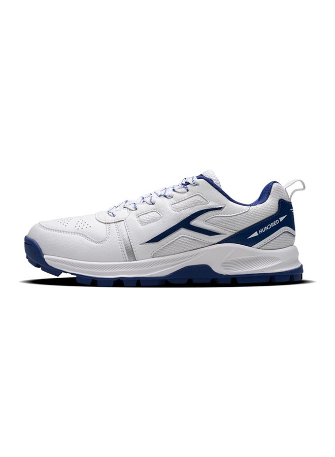 HUNDRED Hyperturf Cricket Shoes | Terraspike Rubber Studs | Embedded Support Plate For Stability | Lightweight & Durable | Ideal For Turf, Ground & Hard Surfaces (White/Navy ; Uk 2) - Image 1