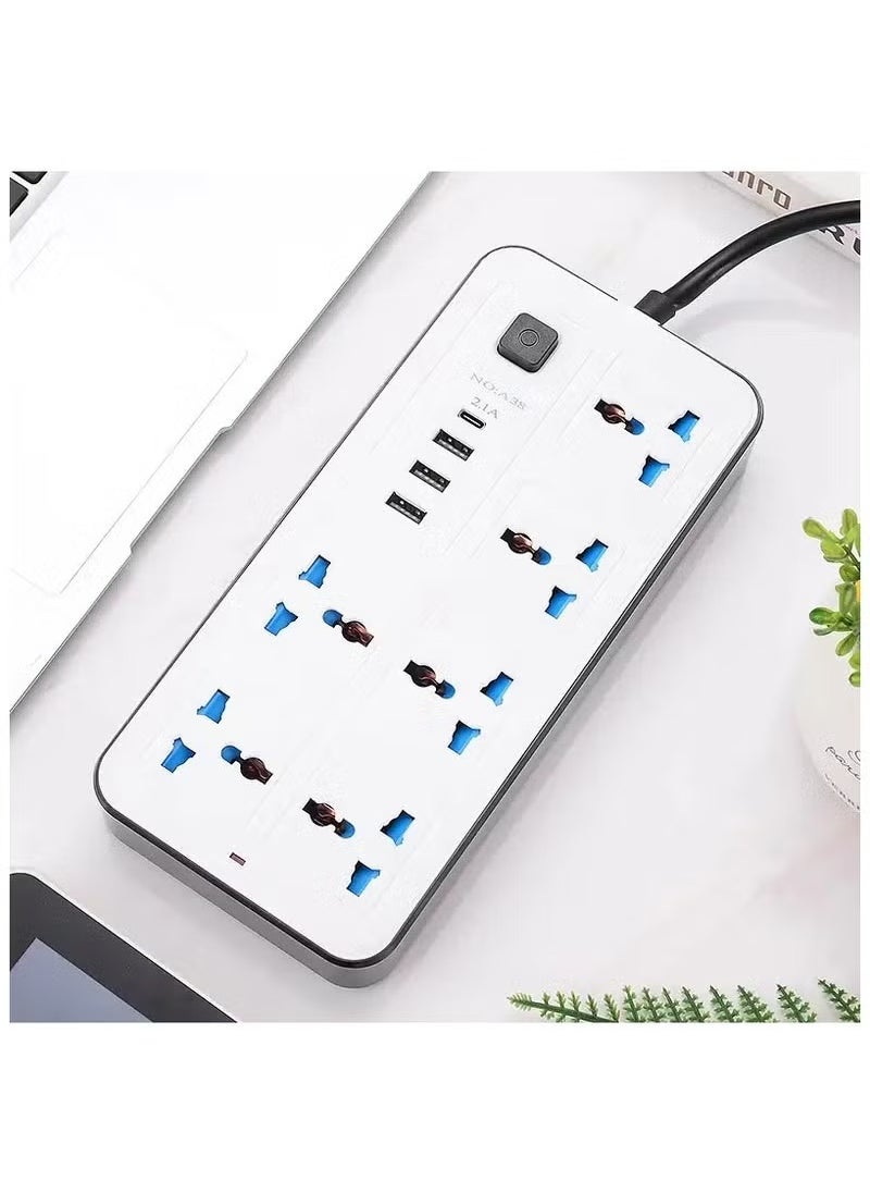 Generic Universal Extension Lead with Multiple Function UK Plug 3 Pin Socket Outlet with 6 Gang 3, USB Port 1 Type-C Port,1.8M Electric Socket Mains Strip for Home Kitchen and Office(White)  - Image 2