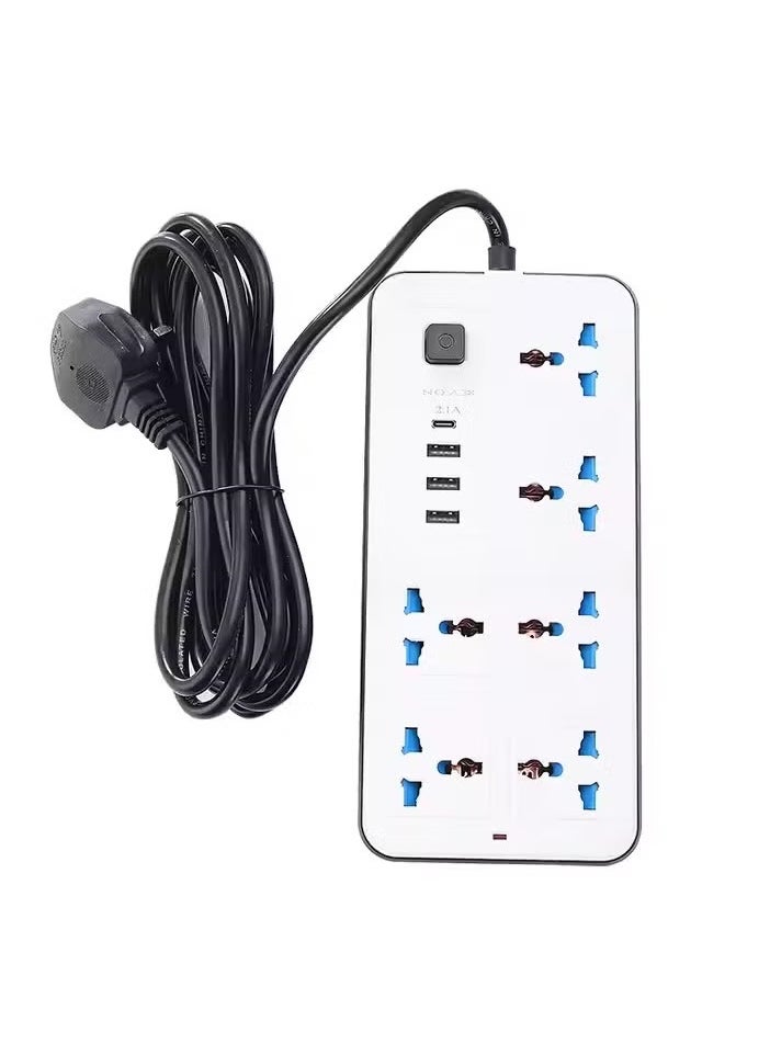 Generic Universal Extension Lead with Multiple Function UK Plug 3 Pin Socket Outlet with 6 Gang 3, USB Port 1 Type-C Port,1.8M Electric Socket Mains Strip for Home Kitchen and Office(White)  - Image 3