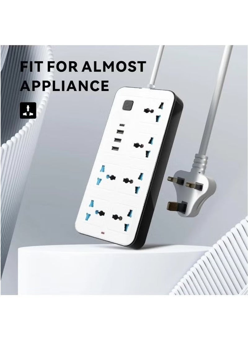 2 Meter Power Strip with 6 UK Sockets, 3 USB Ports & 1 Type-C Port Heavy Duty Extension Lead for Home & Office - Image 3