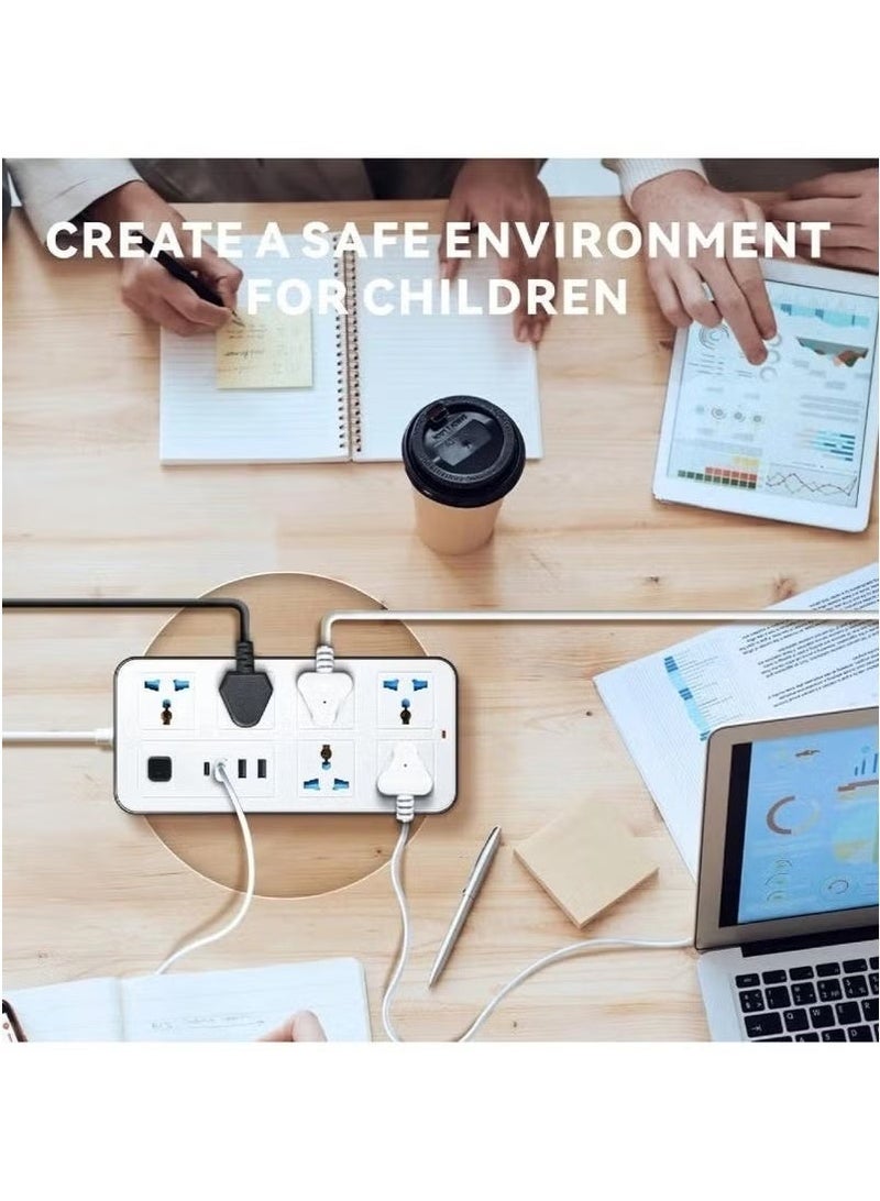 2 Meter Power Strip with 6 UK Sockets, 3 USB Ports & 1 Type-C Port Heavy Duty Extension Lead for Home & Office - Image 4