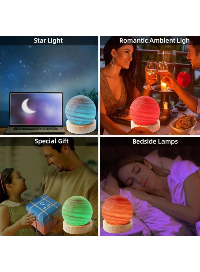 Kimaya Cosmic Planet 3D Lamp LED Glass Ball, Mood Light Table Lamp Wooden Base RGB 7 Colours USB Night Light for Bedroom Living Room Decoration Christmas Birthday Gift, 14cm - Image 4