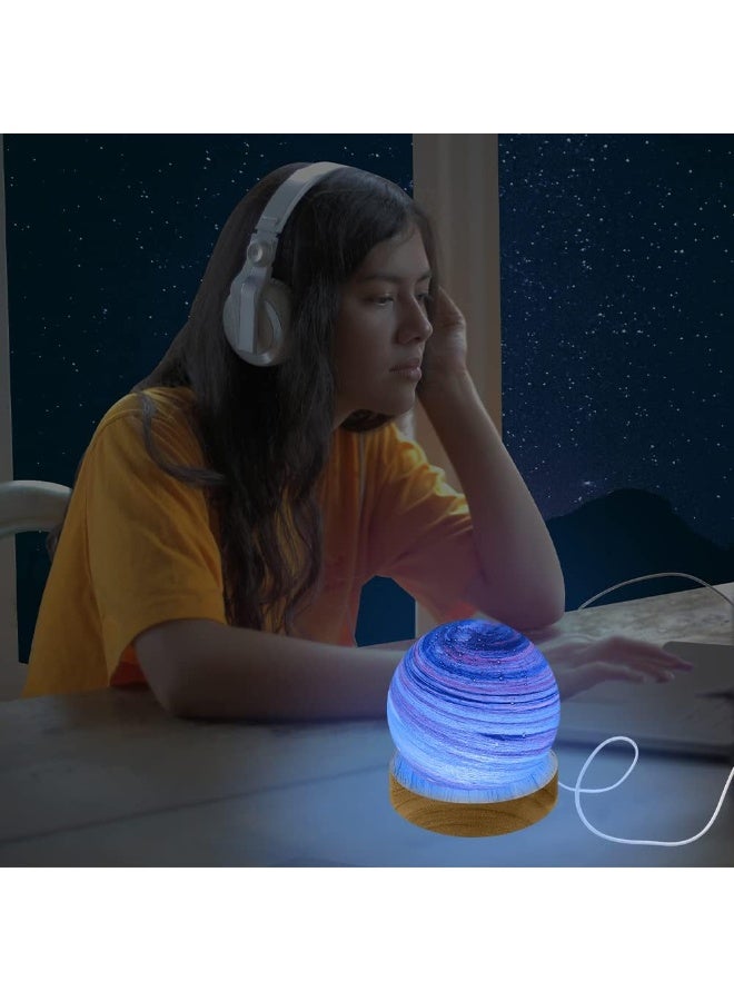 Kimaya Cosmic Planet 3D Lamp LED Glass Ball, Mood Light Table Lamp Wooden Base RGB 7 Colours USB Night Light for Bedroom Living Room Decoration Christmas Birthday Gift, 14cm - Image 3