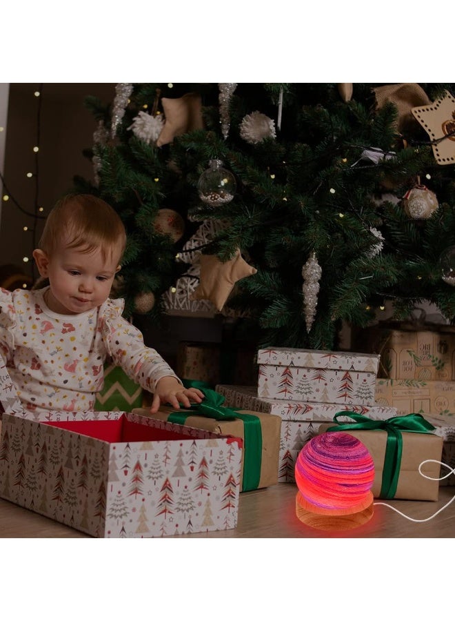 Kimaya Cosmic Planet 3D Lamp LED Glass Ball, Mood Light Table Lamp Wooden Base RGB 7 Colours USB Night Light for Bedroom Living Room Decoration Christmas Birthday Gift, 14cm - Image 2