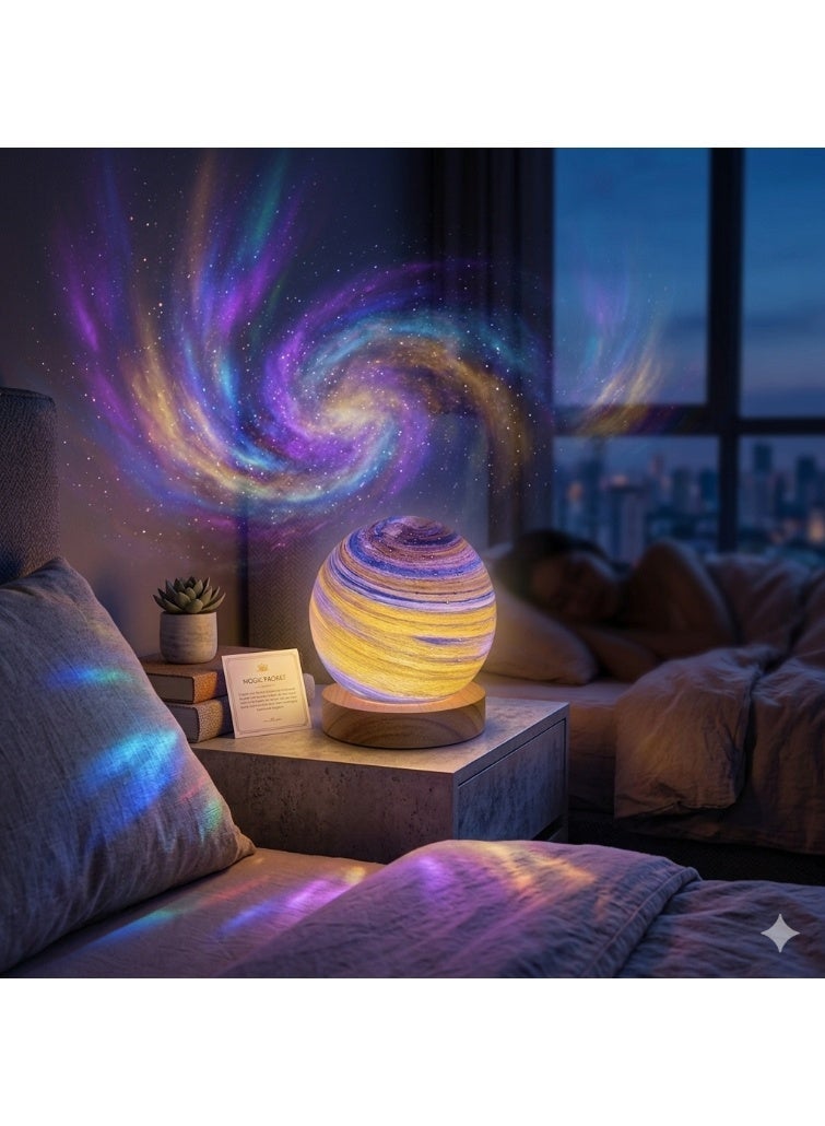 كيمايا مصباح طاولة LED بتصميم كوكب كوني داخل كرة زجاجية ثلاثية الأبعاد وقاعدة خشبية - إضاءة ليلية متعددة الألوان (RGB)، يعمل عبر USB، مثالي كديكور لغرف النوم والمعيشة وهدية رائعة في أعياد الميلاد والمناسبات، مقاس 14 سم. - Image 3