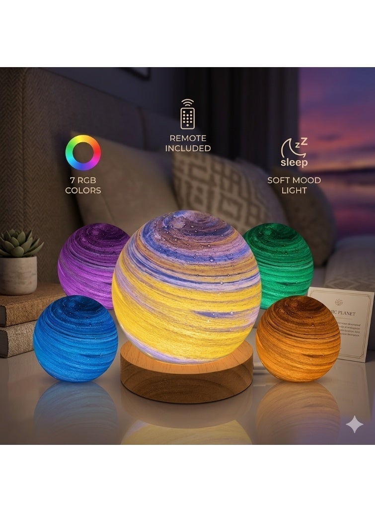 كيمايا مصباح طاولة LED بتصميم كوكب كوني داخل كرة زجاجية ثلاثية الأبعاد وقاعدة خشبية - إضاءة ليلية متعددة الألوان (RGB)، يعمل عبر USB، مثالي كديكور لغرف النوم والمعيشة وهدية رائعة في أعياد الميلاد والمناسبات، مقاس 14 سم. - Image 2
