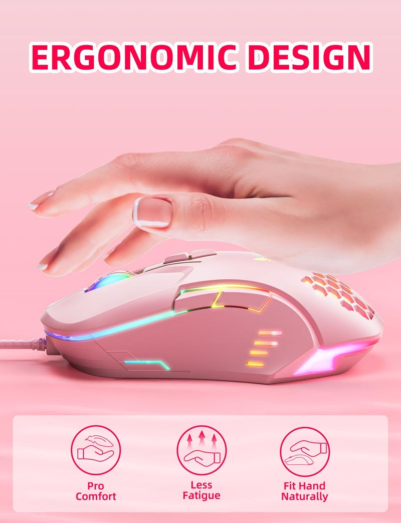 ONIKUMA GAMING Wired PC Gaming Mouse: High Precision Sensor,RGB Backlit, Adjustable DPI, 7 Buttons Programmable,Ergonomic mice for Office & Gaming on Windows/Mac/Linux/Chrome- Pink - Image 5