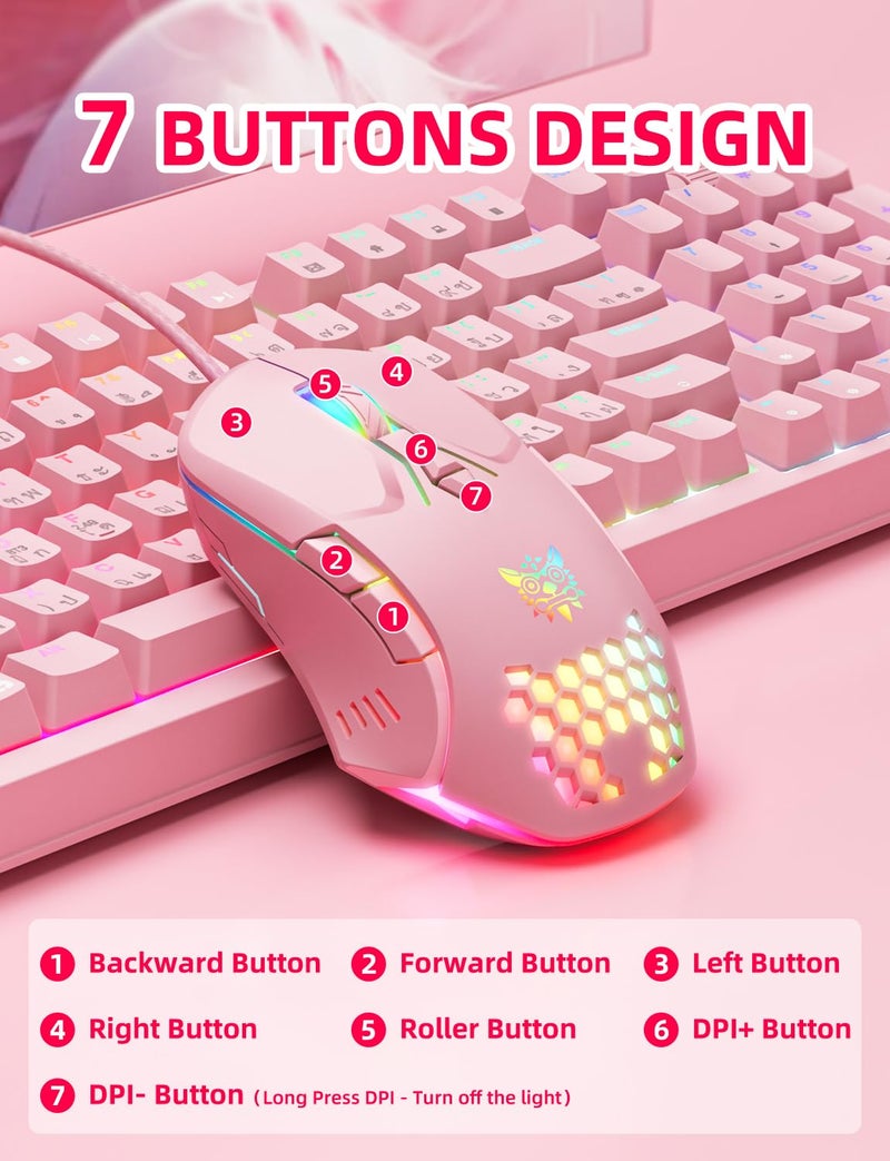 ONIKUMA GAMING Wired PC Gaming Mouse: High Precision Sensor,RGB Backlit, Adjustable DPI, 7 Buttons Programmable,Ergonomic mice for Office & Gaming on Windows/Mac/Linux/Chrome- Pink - Image 4