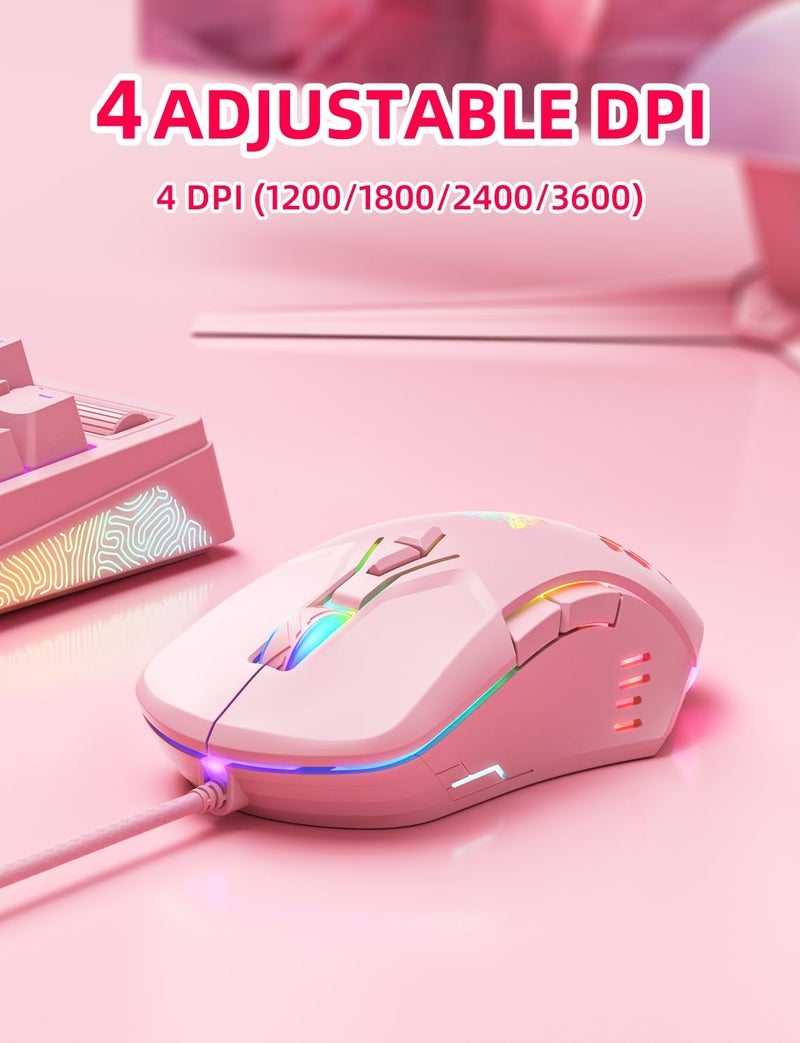 ONIKUMA GAMING Wired PC Gaming Mouse: High Precision Sensor,RGB Backlit, Adjustable DPI, 7 Buttons Programmable,Ergonomic mice for Office & Gaming on Windows/Mac/Linux/Chrome- Pink - Image 3