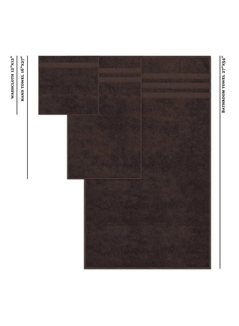 1Chase Brown Set of 10 Zofty Bathroom Towel Set - 2 Bath Towels, 2 Hand Towels and 6 Washcloths - Hotel Quality and Spa Towels Brown 600GSM  | Best Price UAE