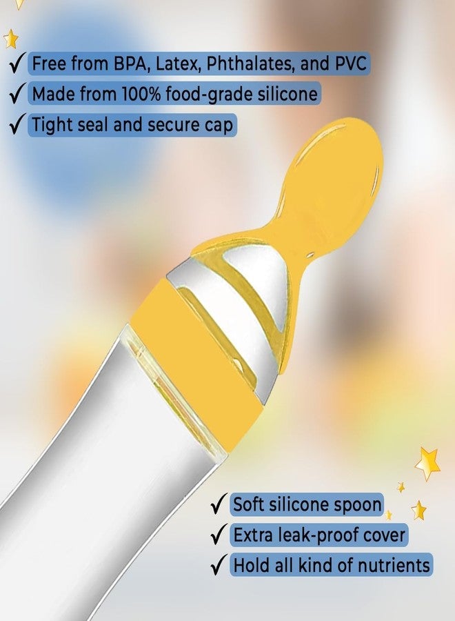 AEREX Bpa Free Feeding Bottles|Newborn Baby Feeding Bottle With Spoon|Baby Squeezy Food Feeder For Baby|Feeding Spoon Bottle For Semi-Solid Food, Cereals, Fruit Food Feeder (Yellow), 90 Ml - Image 3