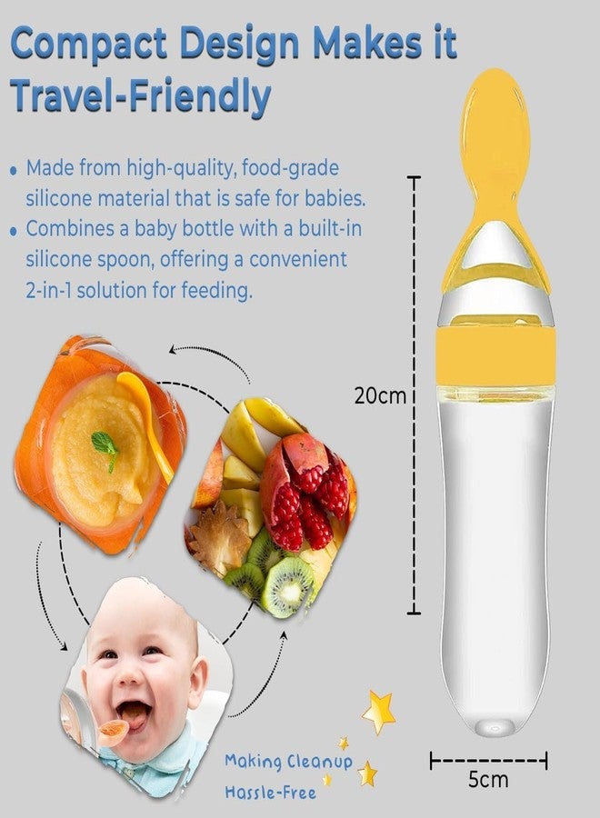 AEREX Bpa Free Feeding Bottles|Newborn Baby Feeding Bottle With Spoon|Baby Squeezy Food Feeder For Baby|Feeding Spoon Bottle For Semi-Solid Food, Cereals, Fruit Food Feeder (Yellow), 90 Ml - Image 5