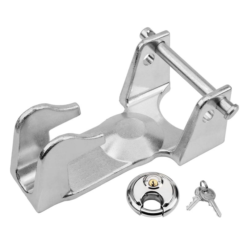 HQPASFY Gooseneck Hitch Lock with Keyed Padlock Gooseneck Trailer Hitch Locks Model TL50 Coupler Trailer Lock Gooseneck Lock Fit for Heavy Trailers Livestock Haulers and RVs Silver