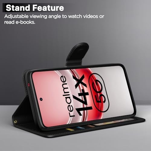Pikkme Flip Cover Leather Finish | Inside TPU with Card Pockets | Wallet Stand and Shock Proof | Complete Protection Flip Case for Realme Narzo 80x 5G / Realme P3x 5G / Realme 14X 5G (Black) - Image 3