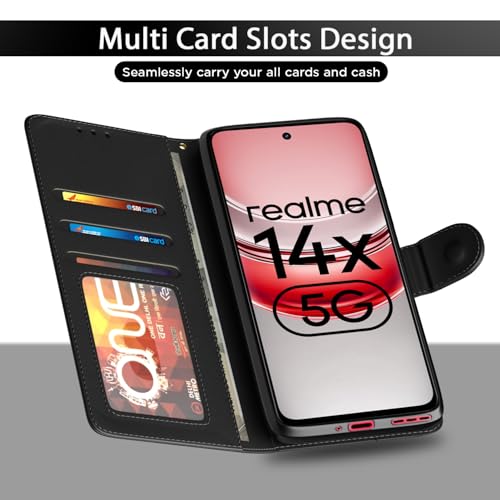 Pikkme Flip Cover Leather Finish | Inside TPU with Card Pockets | Wallet Stand and Shock Proof | Complete Protection Flip Case for Realme Narzo 80x 5G / Realme P3x 5G / Realme 14X 5G (Black) - Image 5