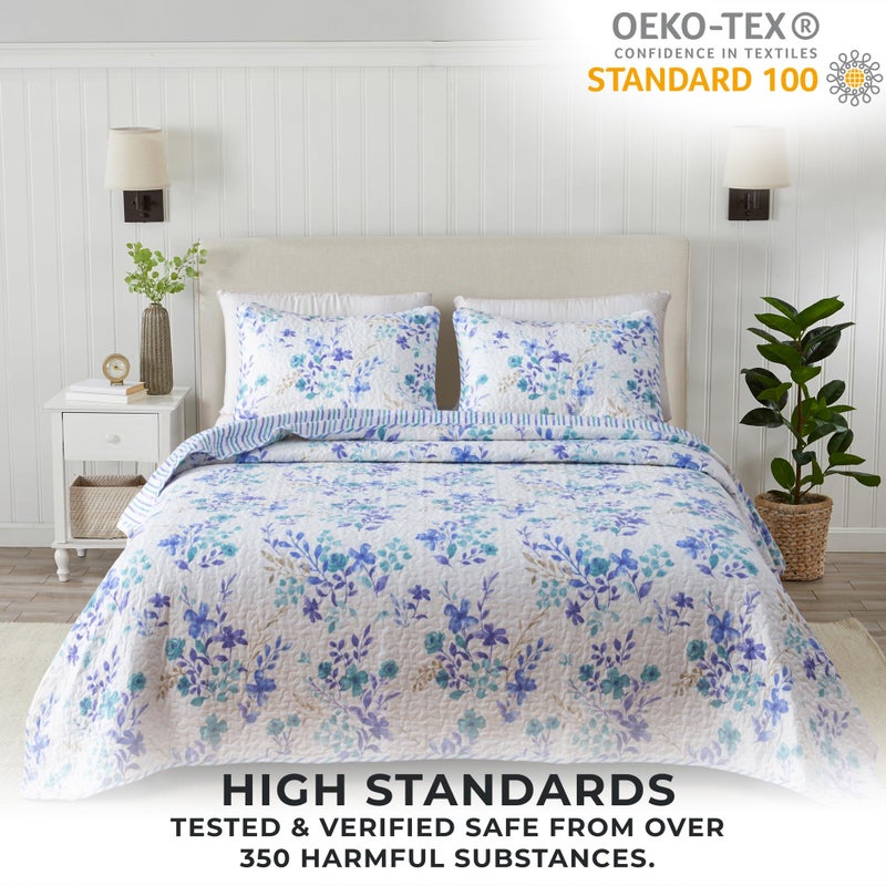 great bay HOME April Morning Collection 3 Piece Quilt Set with Shams. Reversible Floral Bedspread Coverlet. Machine Washable. (Full / Queen, Multi) - Image 5